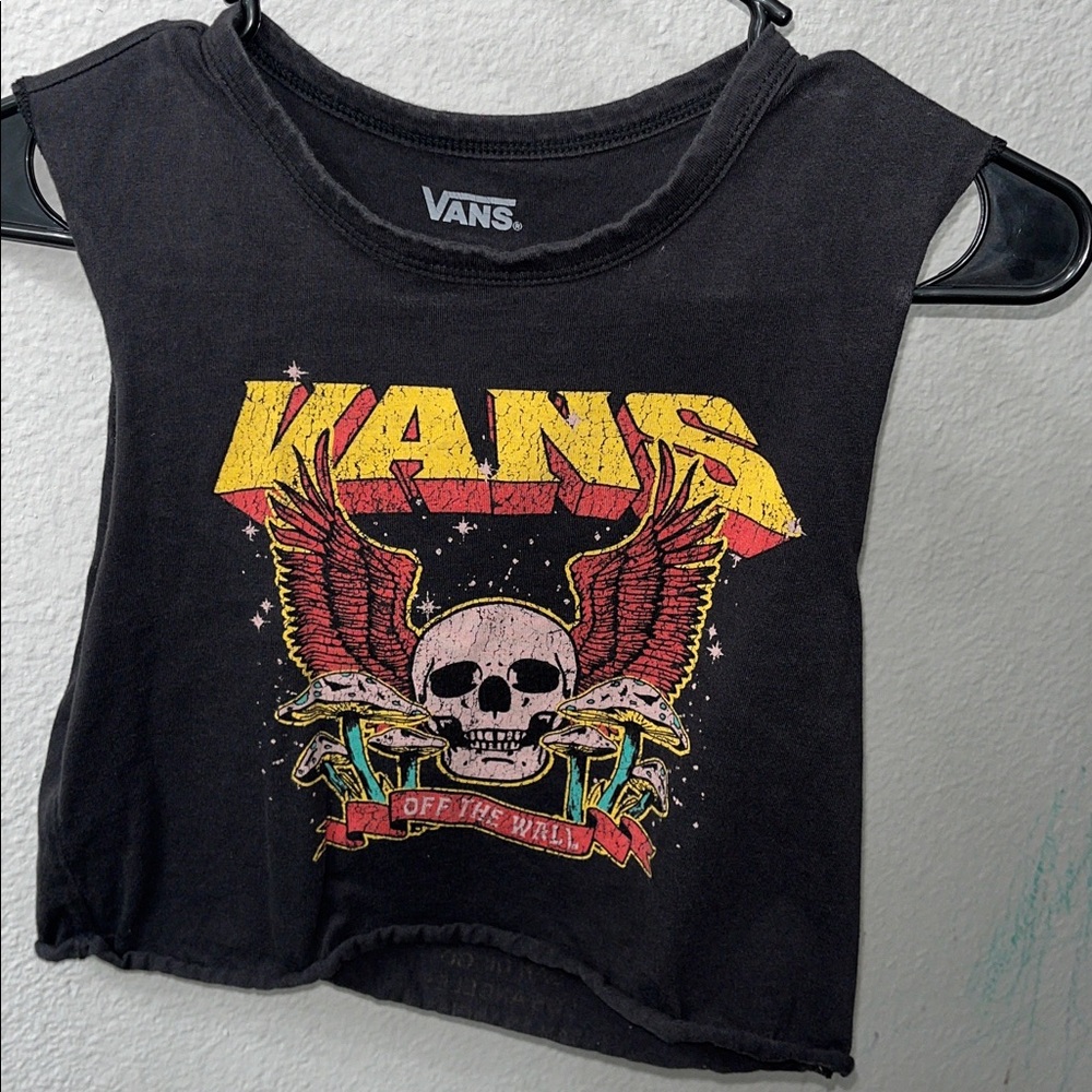 Vans Black Crop Top with Skull and Wings
